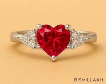 Anillo romántico de corazón de rubí, plata de ley 925 con gema roja, regalo de San Valentín, joyería de compromiso o promesa