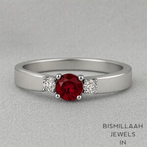 Ruby Engagement Ring For Woman, Sterling Silver/Solid Gold, Three Gemstone July Birthstone Promise Ring, Anniversary Jewelry
