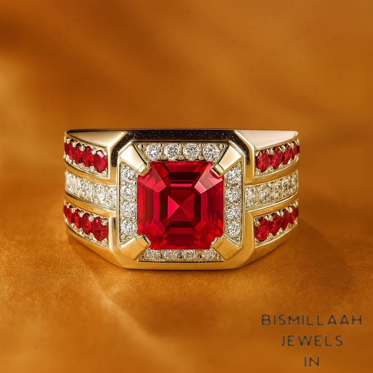 Men Ruby Ring,7mm Asscher Cut Gemstone Luxury Ring for Man,sterling ...