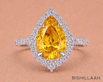 Women's Sapphire Ring, Yellow Big Gemstone Engagement Ring, September Birthstone Jewelry