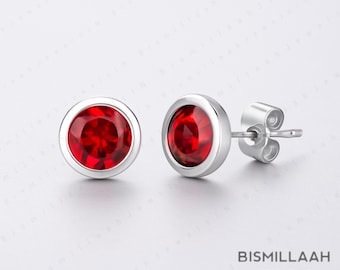 Ruby Stud Earrings,Sterling Silver/Solid Gold Red Ruby Gemstone Wedding Bridal Gift jewelry