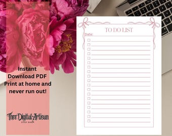 Printable Coquette To-Do List PDF, Task Tracker, Daily Planner, Pink Stationary, Daily Checklist, Productivity tracker, Instant Download