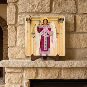 Archangel Michael Icon,Marble Icon,Handmade,Baptism gift,Christian Icon