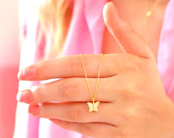 Gold Butterfly Necklace 925 Sterling Silver Chain