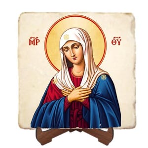 Virgin of Tenderness Icon,Marble Icon,Handmade,Christian Icon