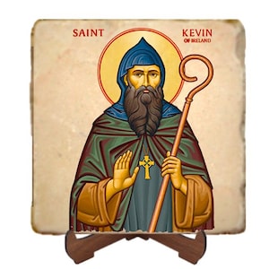 St.Kevin of Ireland Icon, Men Saints, Marble Icon, Handmade,Prayer gift,Christian Icon