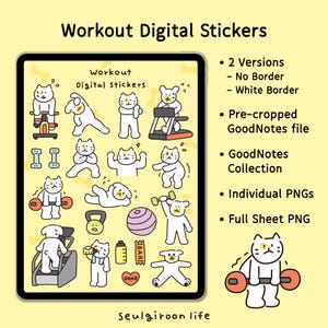 Workout Digital Stickers for Goodnotes | Fitness Planner Pre-Cropped PNG | Gym, Cardio & Strength Training Icons