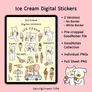 Digitale stickers ijs | Leuke zomerse Goodnotes-stickers voor planners en tijdschriften | Voorgesneden png-bestanden