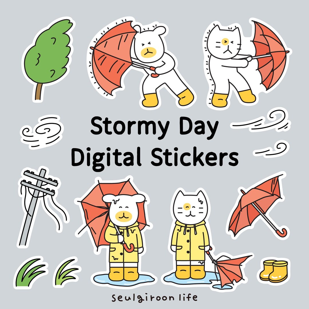 Stormy Day Stickers for Goodnotes | Rainy Weather Digital Planner PNG ...