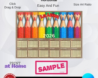 Editable Canva Calendar Template – A4 Horizontal Wall (Digital Download)