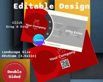 Red Grey Canva Business Card Template | Editable Modern Minimal Design | Printable Professional Card