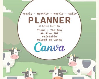 Printable A4 Planner Template, Yearly, Monthly, Weekly, Daily (PDF Download, Canva Edit)