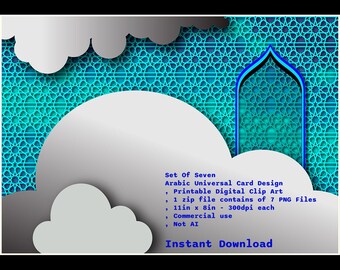 Set Of Seven Arabic Universal Card Design For Your Canva