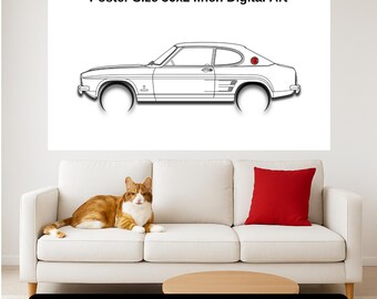 Ford Capri MK1 Wall Art Printable, Unique Automotive Art for Living Room, World Legend Car Digital Download, Minimalist Home Decor