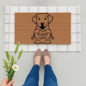 Puppy Love Doormat - Cute Dog Heart Entry Rug - Pet Lover Gift - Dog Welcome Mat - Funny Animal Coir Door Mat for Porch or Entryway