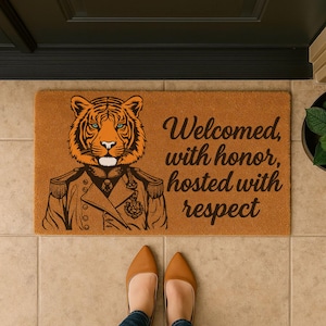 Regal Tiger Coir Doormat: Hand-Stenciled Entryway Mat