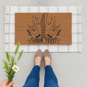Rock Music Welcome Mat - Custom Guitar Doormat - Music Lover Entry Rug - Personalized Rock On Door Mat - Cool Musician Gift for Home