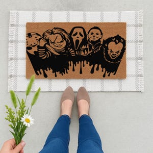 Horror Movie Villains Doormat – Halloween Coir Rug – Spooky Front Door Mat – Creepy Porch Decor – Scary Killer Welcome Mat for Entryway