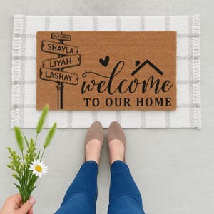 Personalized Family Welcome Doormat - Custom Street Sign Entry Rug - Housewarming Gift - Indoor Outdoor Home Decor Mat - Family Name Mat