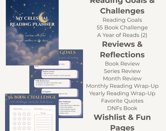 Planejador de Leitura Celestial | Diário de Leitura Digital e Imprimível | Registro de Leitura, Rastreador de Livros, Presente para Amantes de Estrelas, Astrologia BookTok Favorito