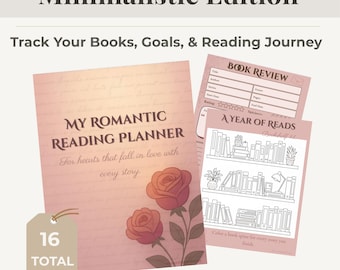Planejador de Leitura Romântica | Diário de Leitura Digital e Imprimível | Registro de Leitura, Rastreador de Livros, Presente para Amantes de Livros, Favorito do BookTok