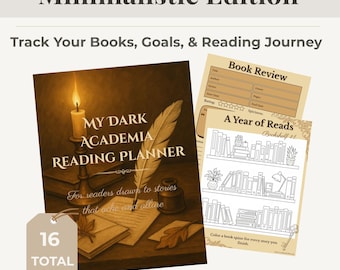 Planejador de Leitura Dark Academia | Diário de Leitura Digital e Imprimível | Registro de Leitura, Rastreador de Livros, Presente Literário, Favorito do BookTok