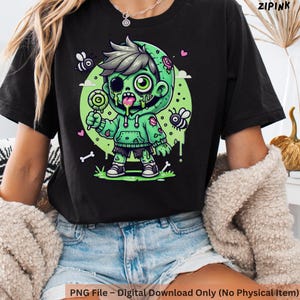 Kawaii Zombie Boy PNG, Zombie PNG, Cute Halloween Monster Clipart, Pastel Creepy Chibi Character, Spooky Season Digital Download