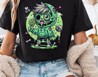 Kawaii Zombie Boy PNG, Zombie PNG, Cute Halloween Monster Clipart, Pastel Creepy Chibi Character, Spooky Season Digital Download