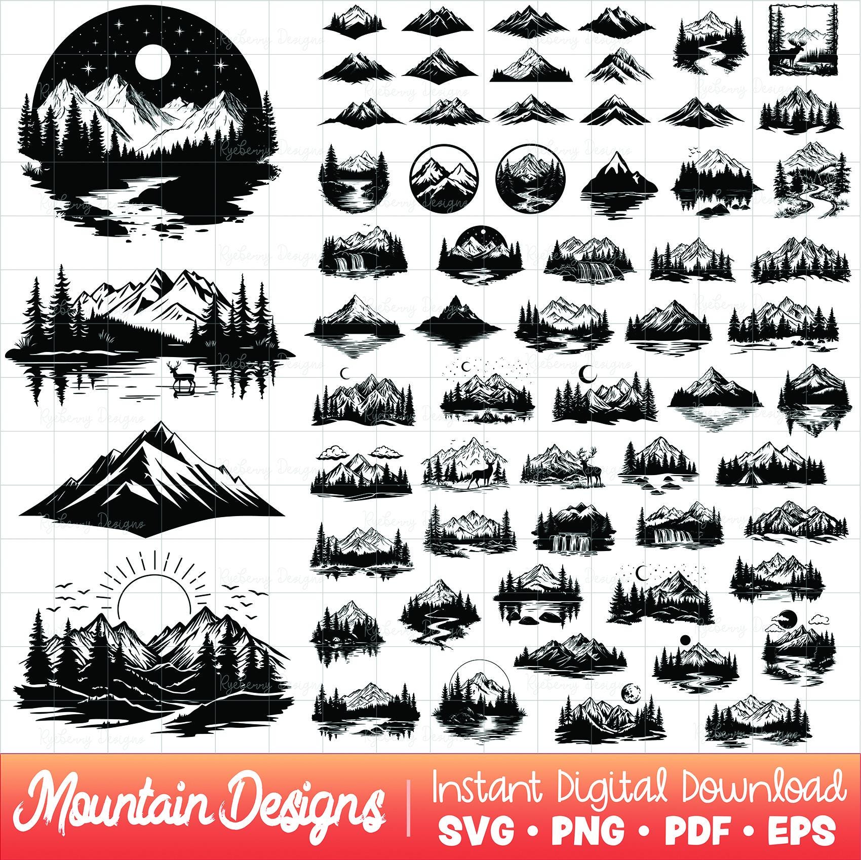 Berg silhouette - Etsy België, image size:1700x1698