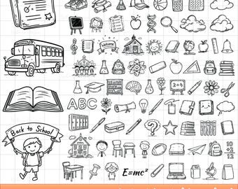 Zurück zu Schule SVG Bundle Süß Lehrer SVG Klassenzimmer Clipart Apfel Bleistift Bus Mathe Wissenschaft Kunst Bücher Png Buntstifte Doodle Zeichnung Illustration