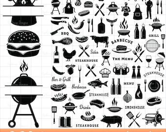 BBQ SVG Bundle, Grilling SVG, Grill Png, Summer Barbecue Clipart, Cut Files Bbq Vectors Steak Hamburgers Hot Dogs Apron Steakhouse Spatula