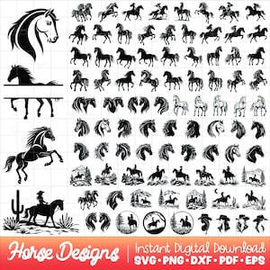 Paard SVG-bundel, cowgirl SVG, paard PNG paard clipart gesneden bestanden paard vectoren, westelijke woestijn, bergen, buste logo, gesplitste naam, paardensport