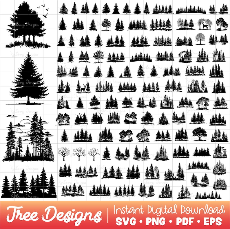 Tree SVG Bundle, Forest SVG Pack, Pine Trees Png, Evergreen Clipart ...