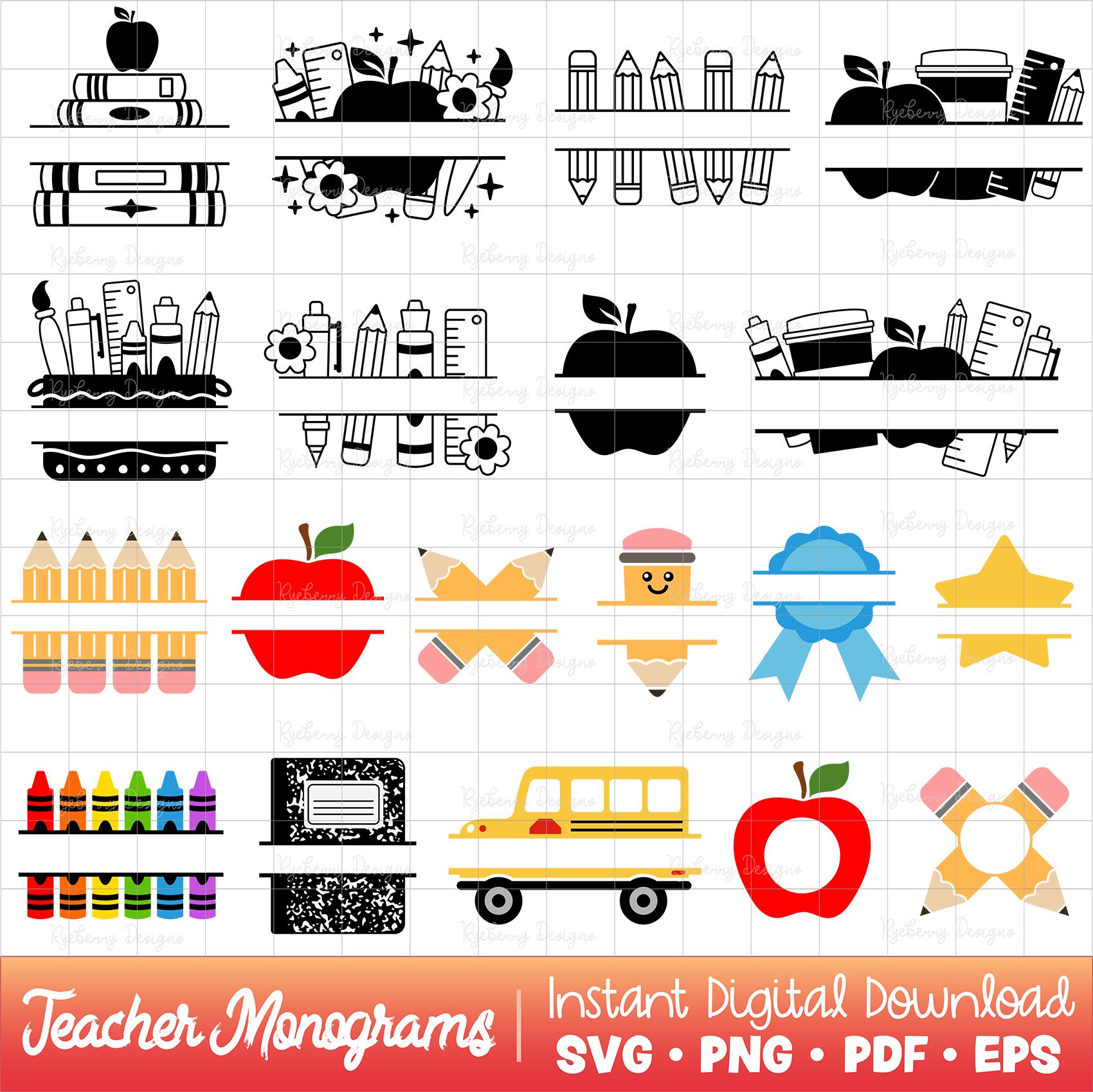 Teacher Monogram SVG Bundle Cute Back to School Svgs Split Name ...