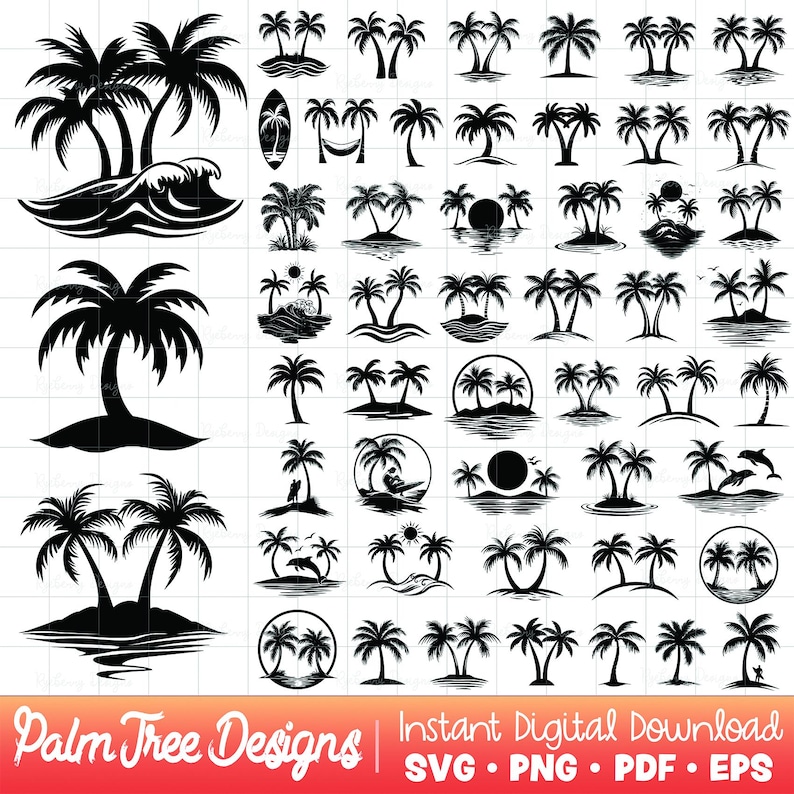 Palm Tree SVG Bundle, Palm Trees Pngs, Surfing SVG, Beach Clipart ...