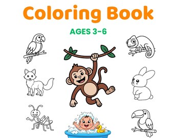 ジャングルの動物たちのぬり絵 / 子供向けぬり絵（印刷可能） / 3～6歳児向けの楽しいアクティビティ / すぐにダウンロード