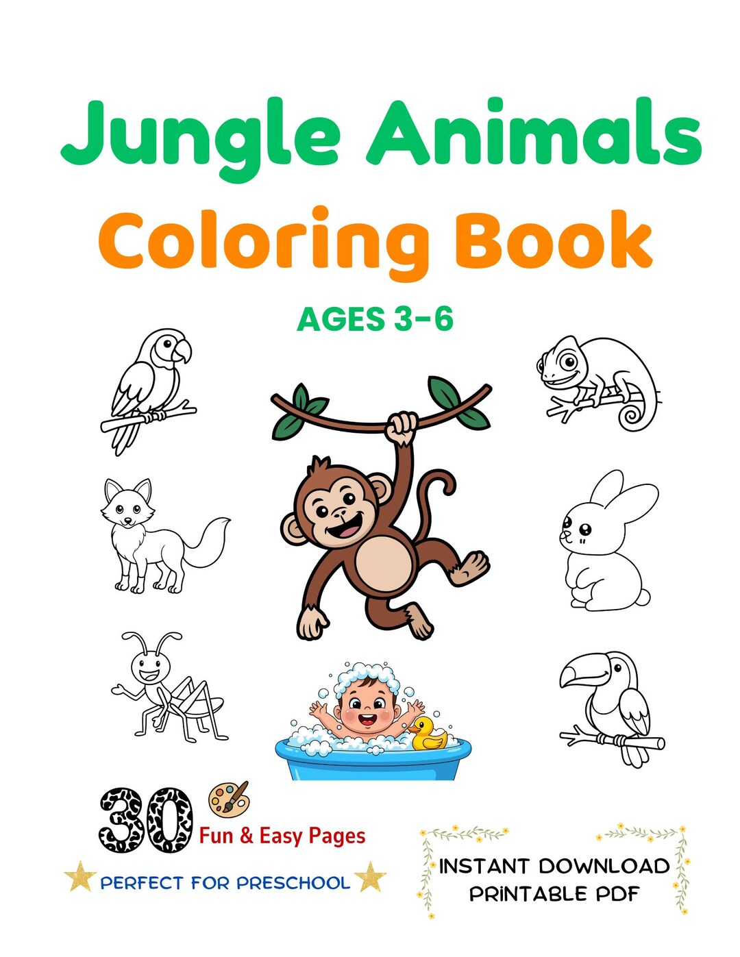 Jungle Animals Coloring Pages / Kids Coloring Book Printable / Fun ...