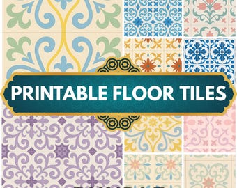 Dollhouse Printable Tiles – 10 Mediterranean Miniature Floor Designs, 1:12 Scale DIY Dollhouse Flooring, Instant Download