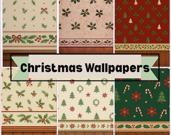 Pack imprimable de papier peint de maison de poupée de Noël