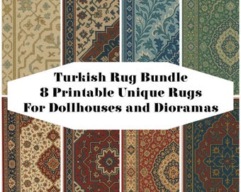 Dollhouse Turkish Rug Bundle – 8 Printable Miniature Rugs