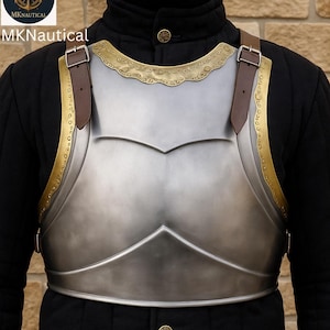 Medieval Cuirass Armor – Steel Breastplate & Backplate with Brass Trim | Wearable Knight Body Armor | LARP Cosplay Reenactment Gift