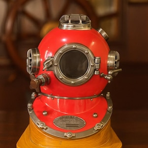 Red Diving Helmet Replica: Nautical Maritime Decor, 18&quot;