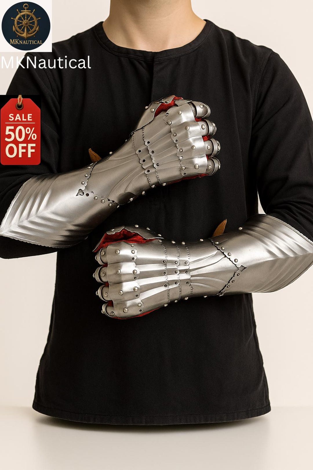 Medieval Steel Gauntlets – Articulated Plate Armor Gloves With Red ...