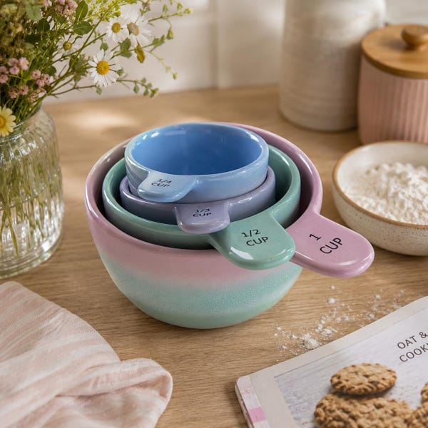 Pastel Ombre Pink Green Purple Blue Ceramic Kitchen Cooking Baking Measuring Cups | Mothers Day Gift | Easter Gift | Birthday | Valentines