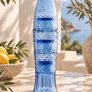Blue Stacking Glasses Set | Textured Fish Design | Unique Glassware