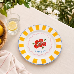 Tomato 25cm Enamel Plate – Colourful Mediterranean Dinner Plate | Summer Salad Plate | Decorative Kitchen Tableware | Housewarming Gift