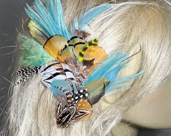 Pince à cheveux plumes sourdes, pince à cheveux plumes tribales, chapeau de festival ou accessoire pour cheveux, fascinateur plumes, barrette à plumes