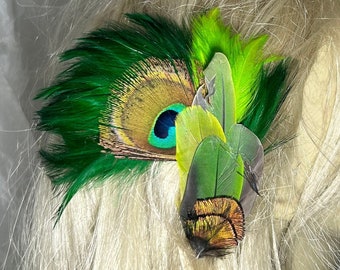 Chartreuse Green Feather Flower Fascinator, Bright Green Feather Hair Clip,  Feather Accessory for hat or Hair
