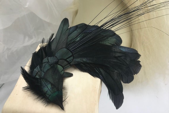 Elegant Black Feather Hair Clip Black Feather Fascinator Etsy