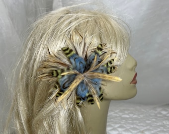 Feather Flower Hair Clip, Natural Colored Feather Fascinator, Boho Feather Hair Clip